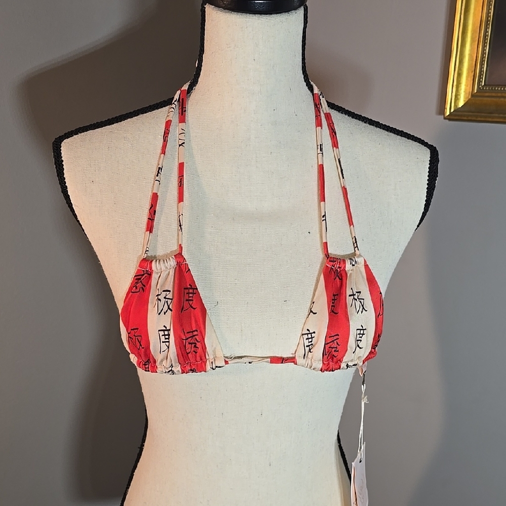 Red and Cream Halter Bikini Top